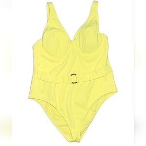 Peek & Beau Belt Detail Textured One Piece Swimsuit, 40C, Yellow